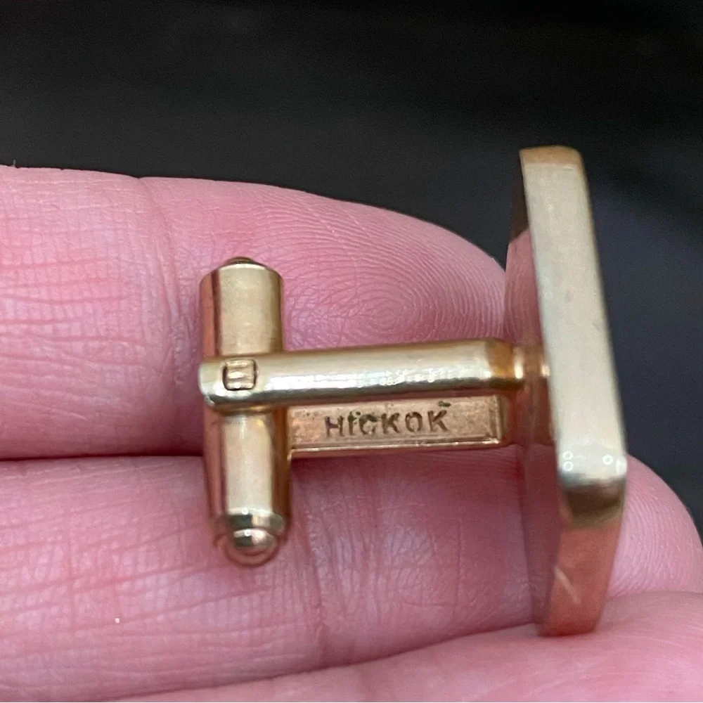 Vintage HICKOK Signed Square Spiral Gold-tone Black Cufflinks